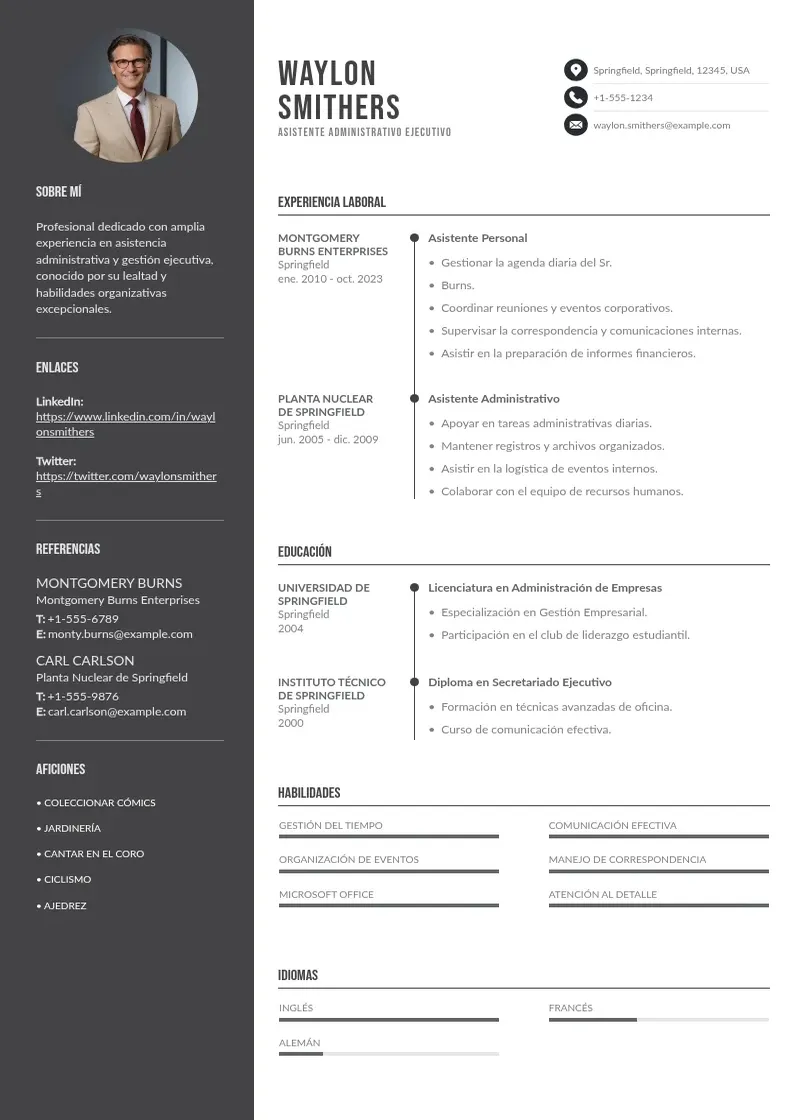 two column cv-asistente-administrativo-ejecutivo resume example