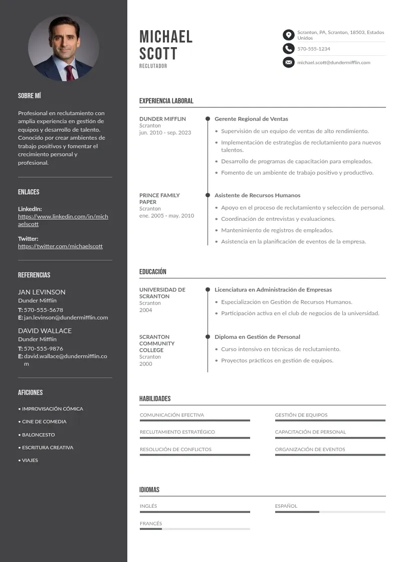 two column cv-reclutador resume example