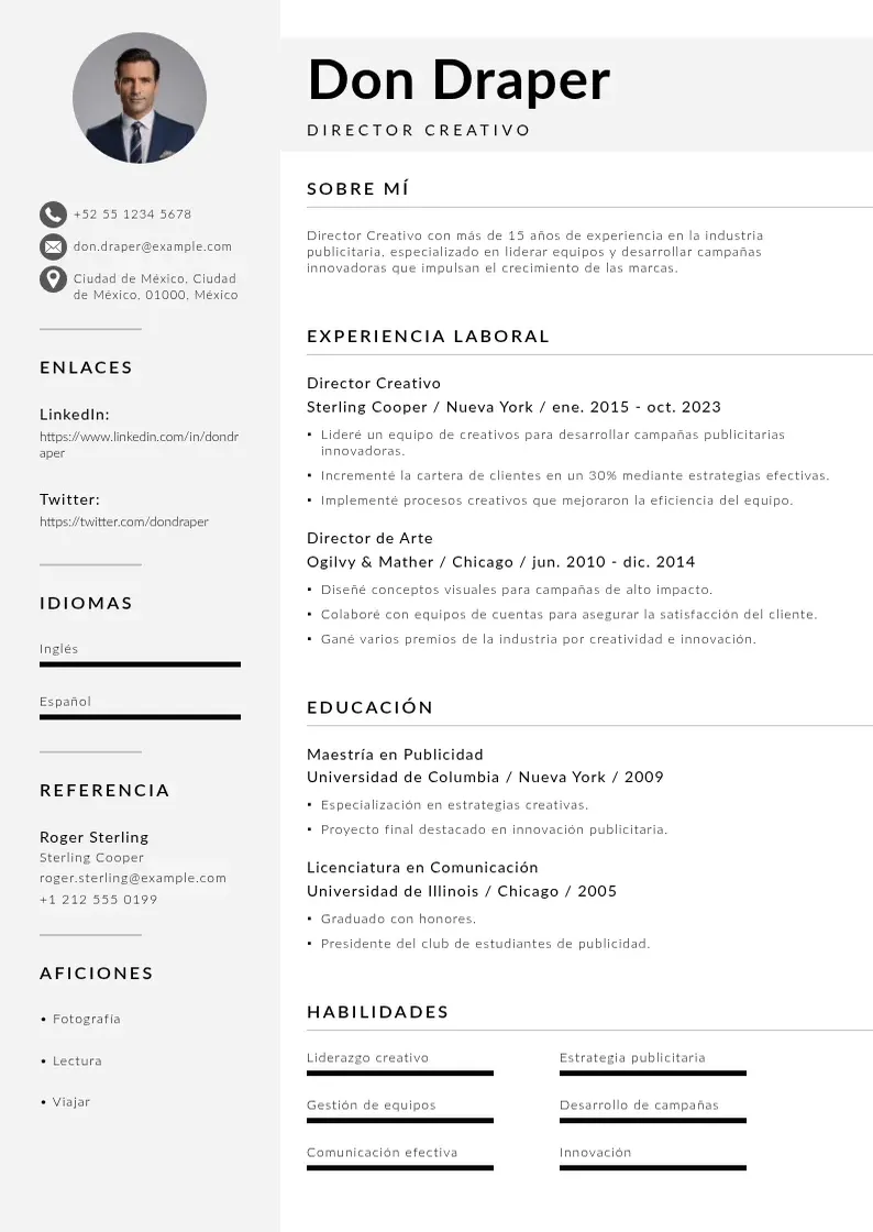 two column curriculum-vitae-mexico resume example