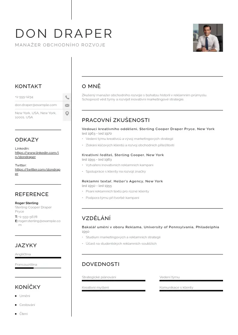 Vienkārša Manazer obchodniho rozvoje zivotopis CV piemērs
