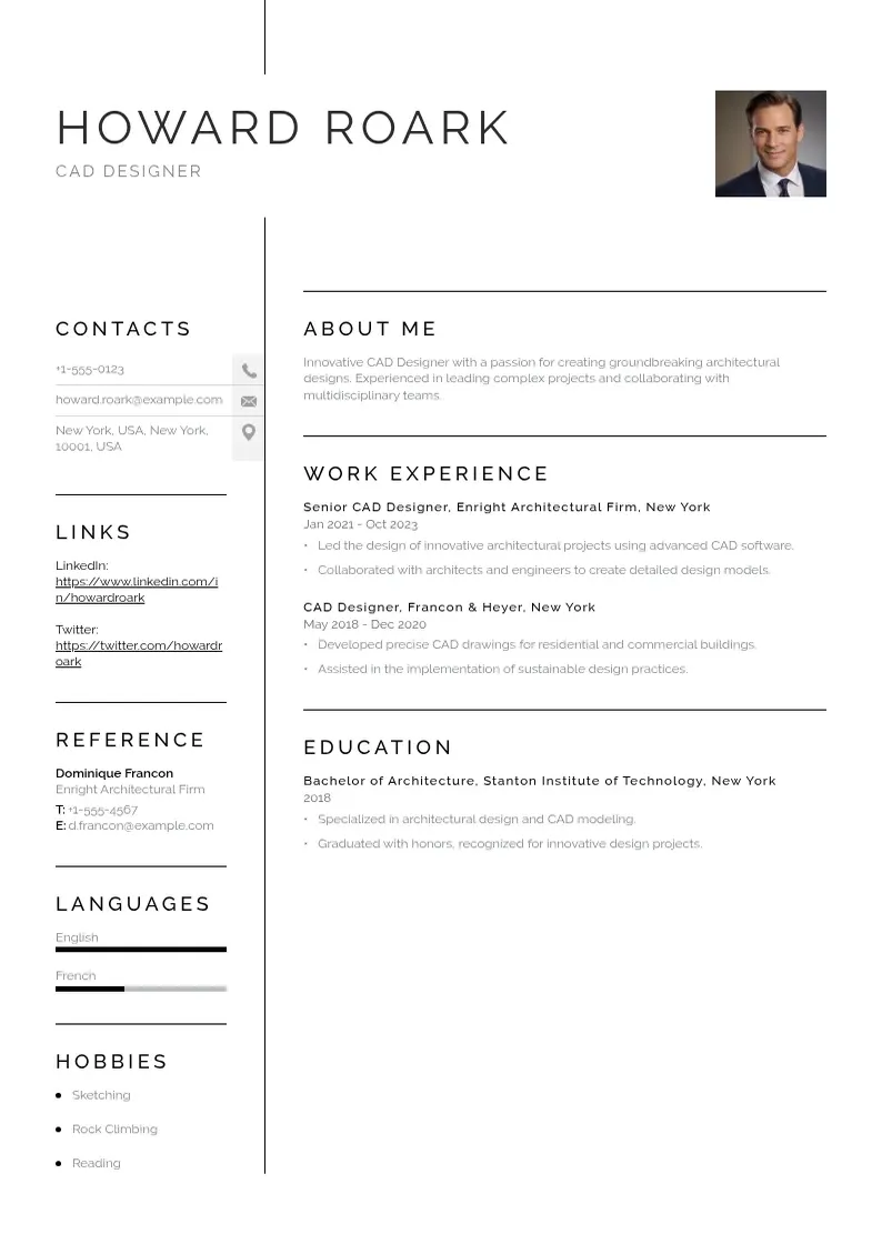 simple Cad designer resume resume example