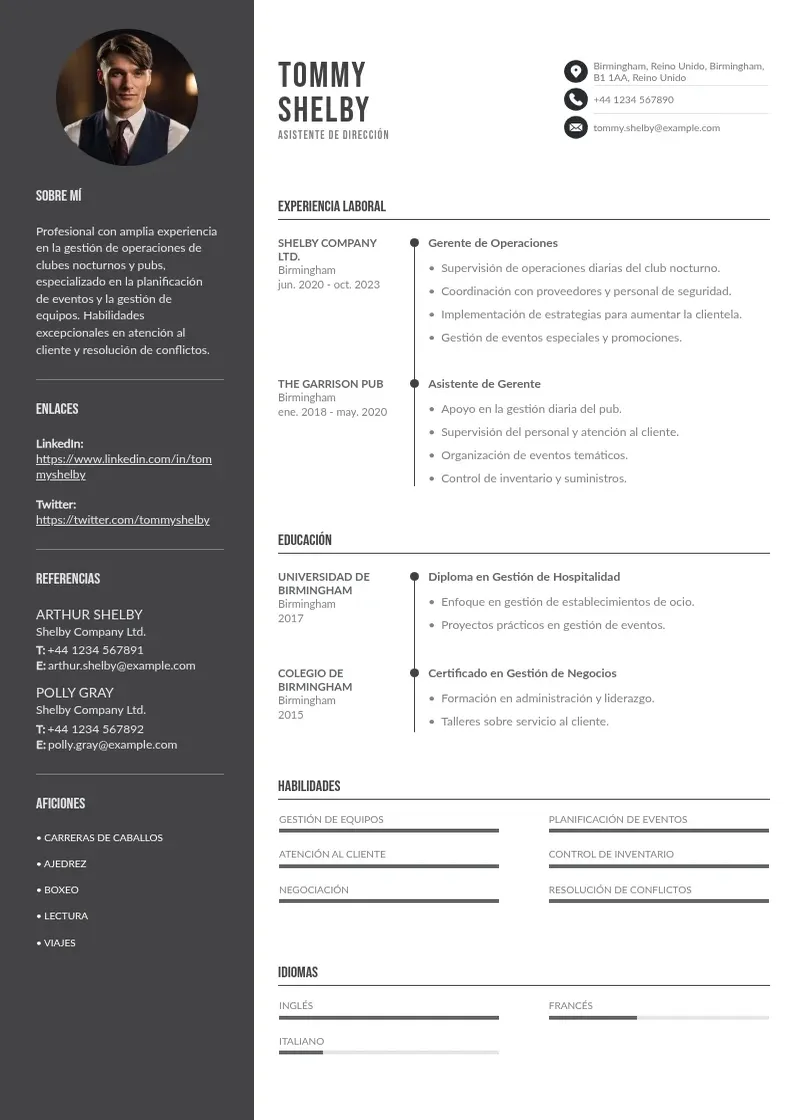two column asistente-de-direccion-de-club-nocturno resume example