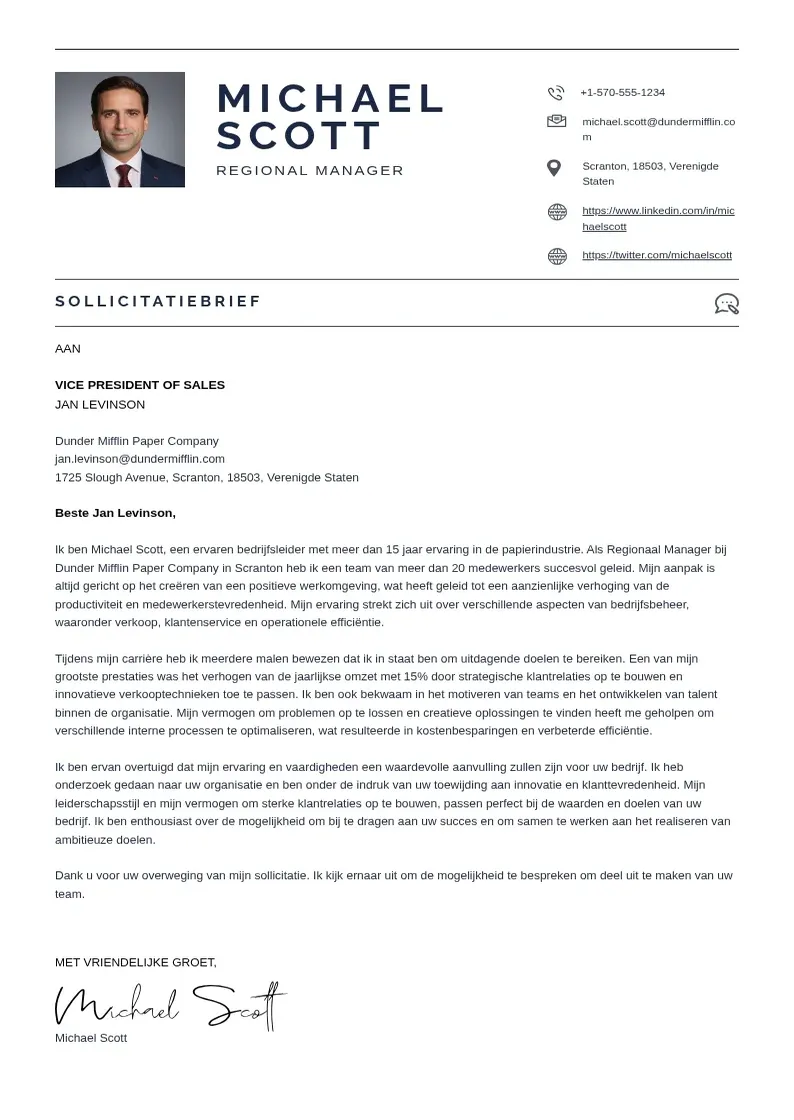 basic Dutch cover letter example