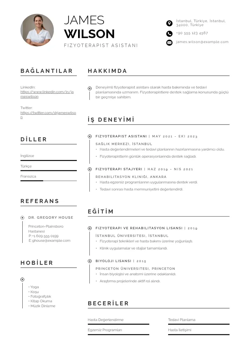 Profesionāla Fizyoterapist Asistanı  CV veidne