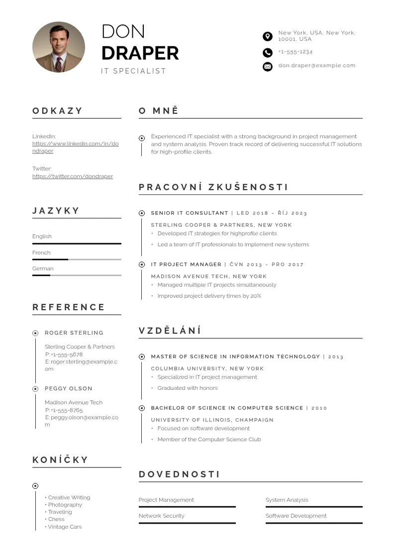 Profesionāla Zivotopis it CV veidne