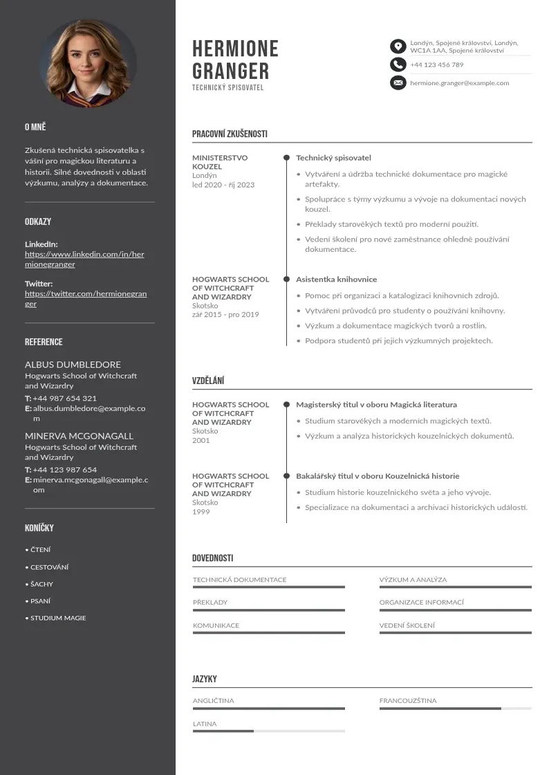 Divu kolonnu Technicky spisovatel zivotopis CV piemērs