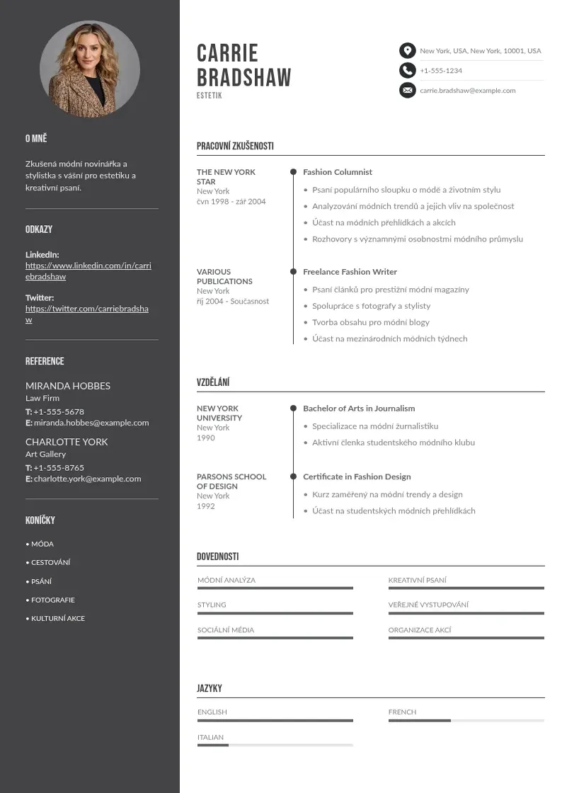 Divu kolonnu Estetik zivotopis CV piemērs