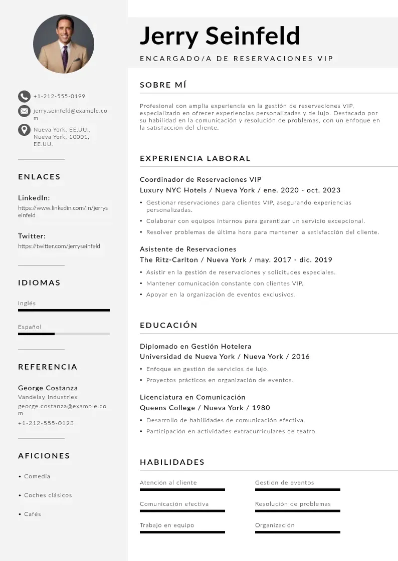 two column encargadoa-de-reservaciones-vip resume example