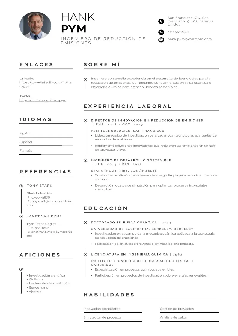 two column ingeniero-de-reduccion-de-emisiones resume example