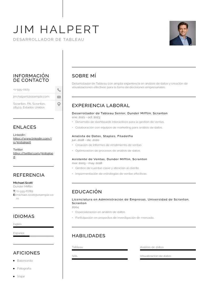 two column desarrollador-de-tableau resume example