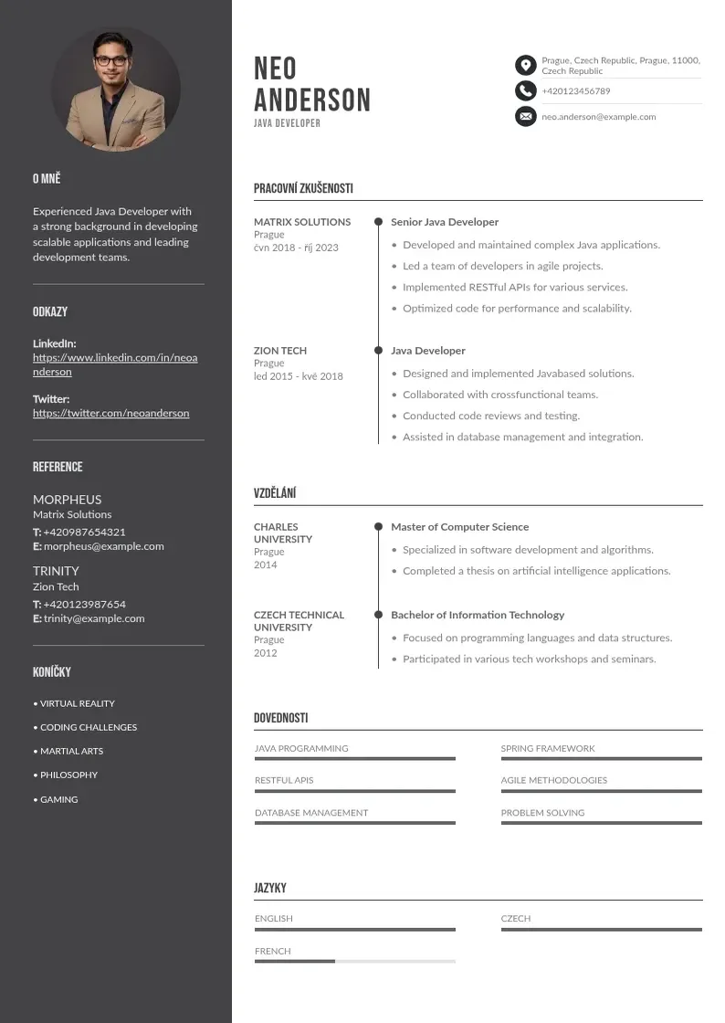 Divu kolonnu Zivotopis pro java developera java vyvojare CV piemērs
