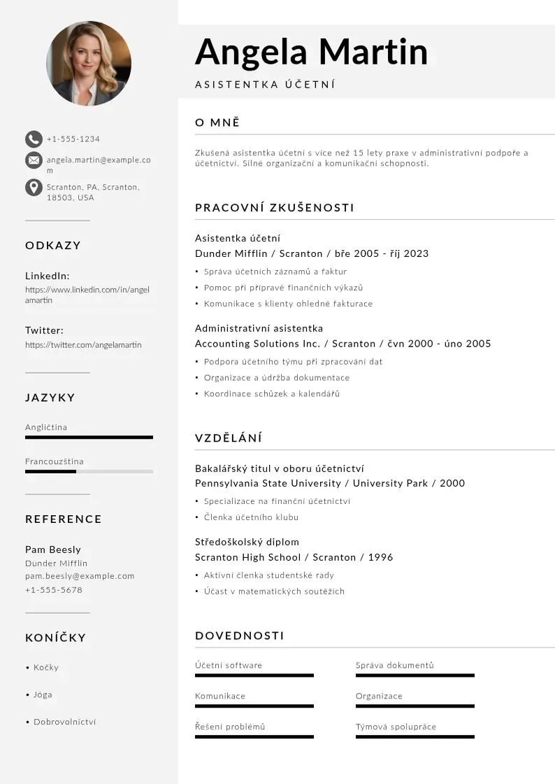 Mūsdienīga Asistentka ucetni zivotopis CV veidne