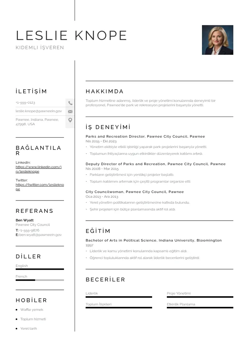Vienkārša Kıdemli İşveren  CV piemērs