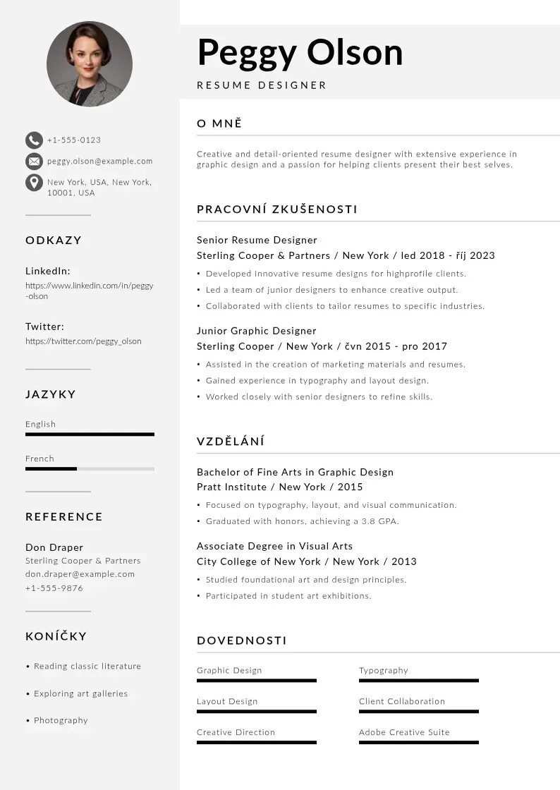 Mūsdienīga Navrhar zivotopis CV veidne
