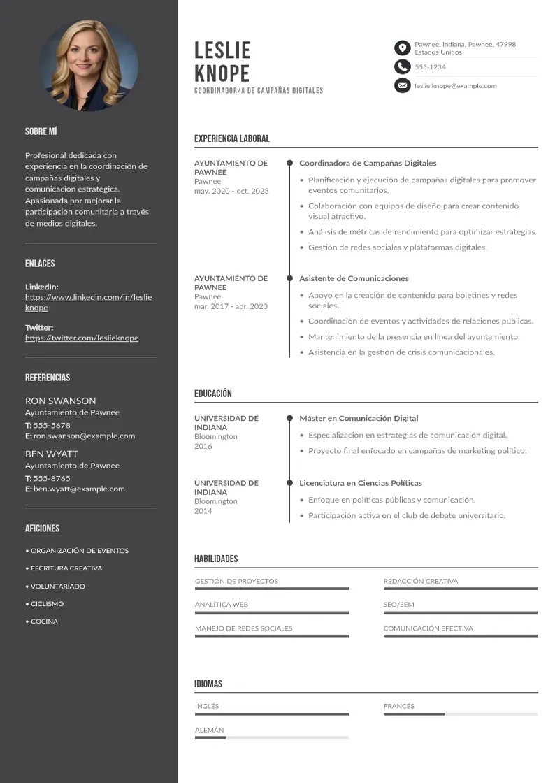 two column coordinadora-de-campanas-digitales resume example