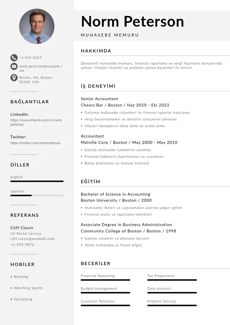 Mūsdienīga Muhasebe memuru  CV veidne