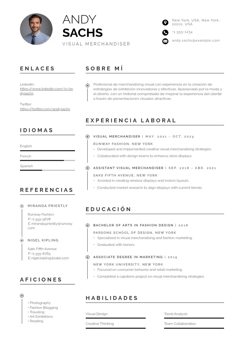 two column cv-comercializador-visual resume example