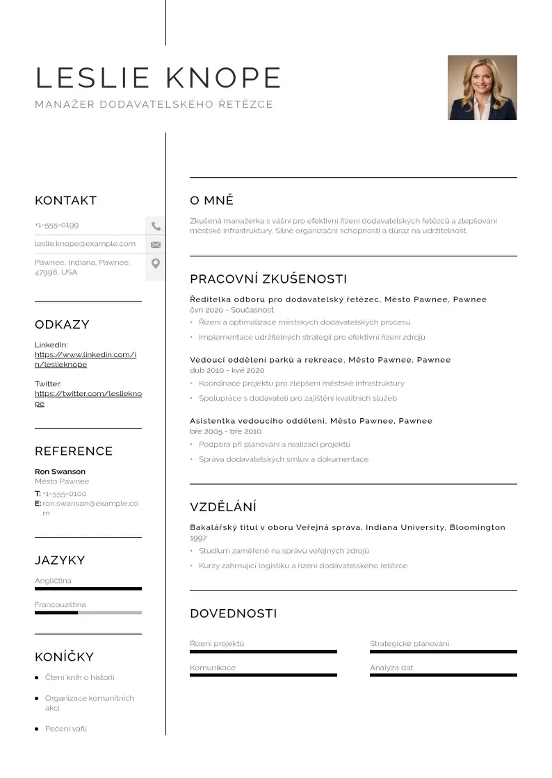 Vienkārša Manazer dodavatelskeho retezce zivotopis CV piemērs