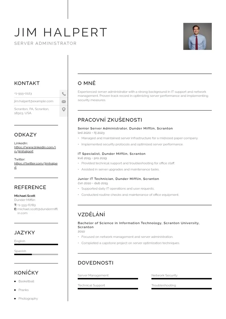 Vienkārša Zivotopisy serveru CV piemērs
