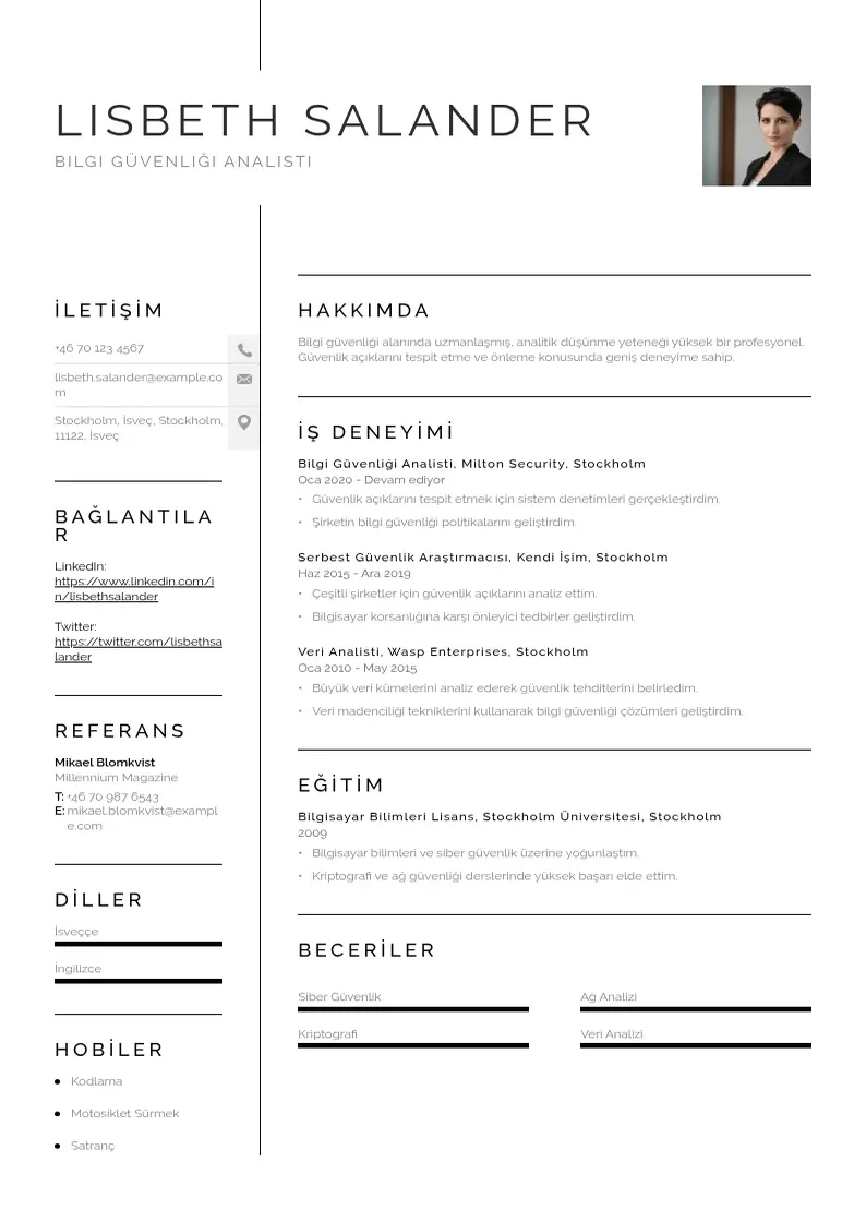 Vienkārša Bilgi Güvenliği Analisti  CV piemērs