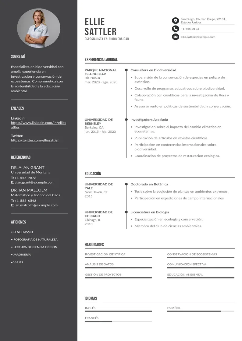 two column especialista-en-biodiversidad resume example