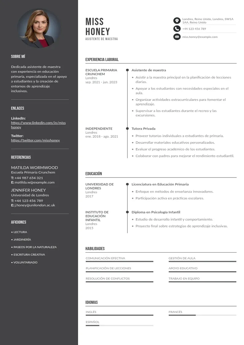 two column cv-asistente-de-maestra resume example