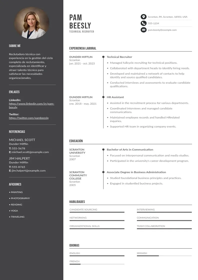 two column cv-reclutador-tecnico resume example