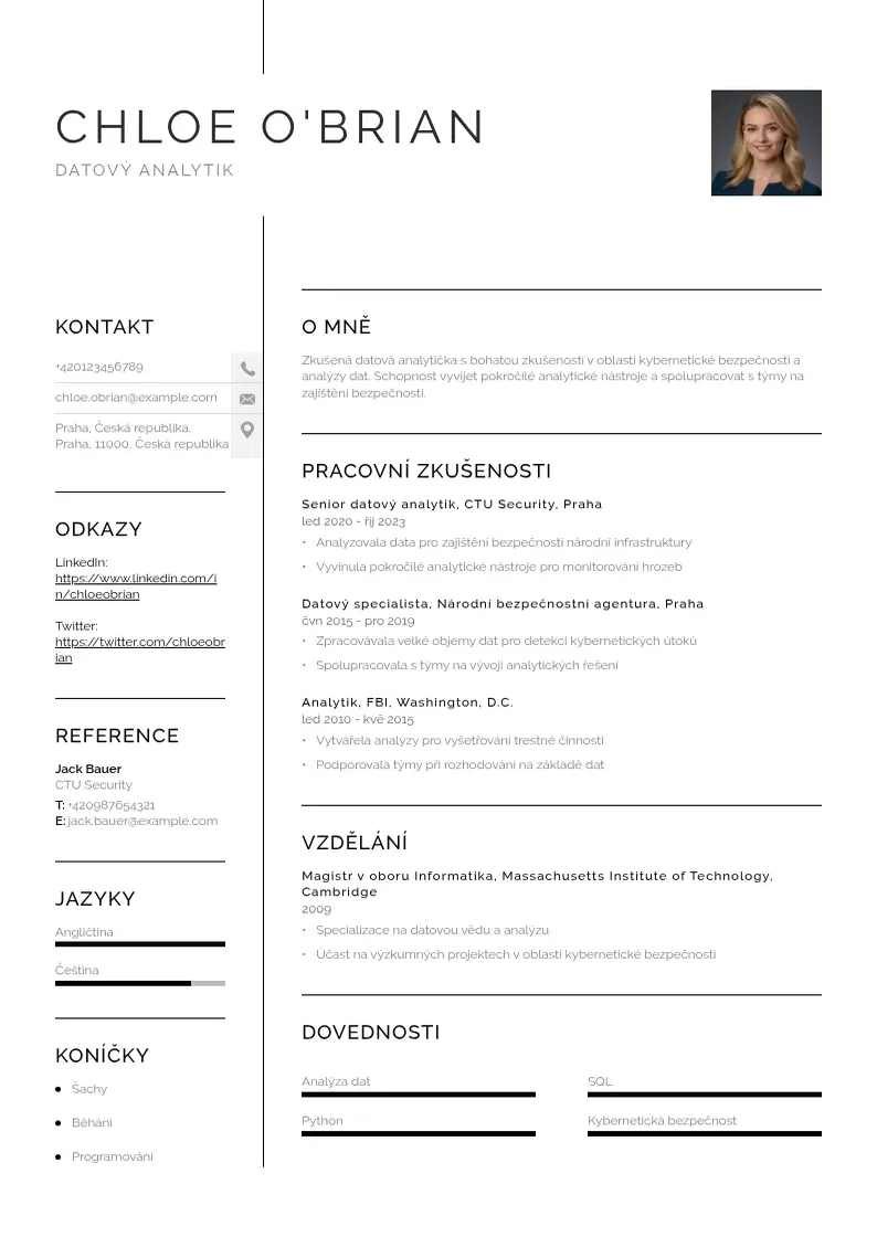 Vienkārša Datovy analytik zivotopis CV piemērs