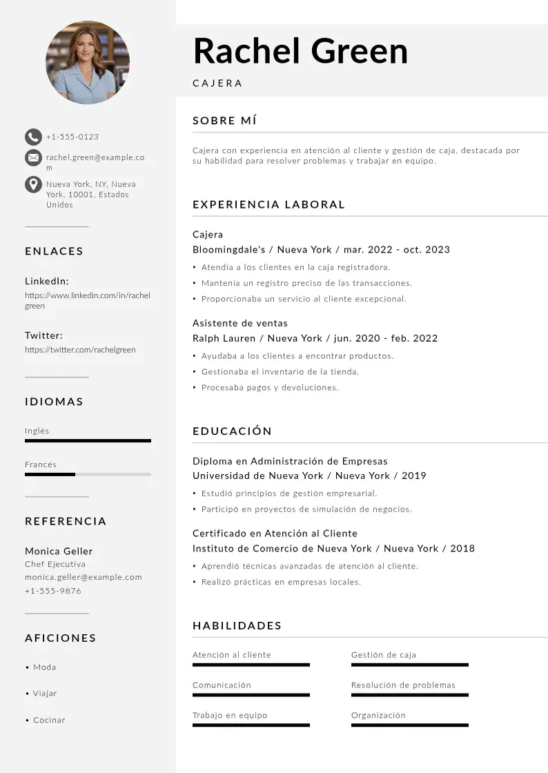 two column cajero resume example