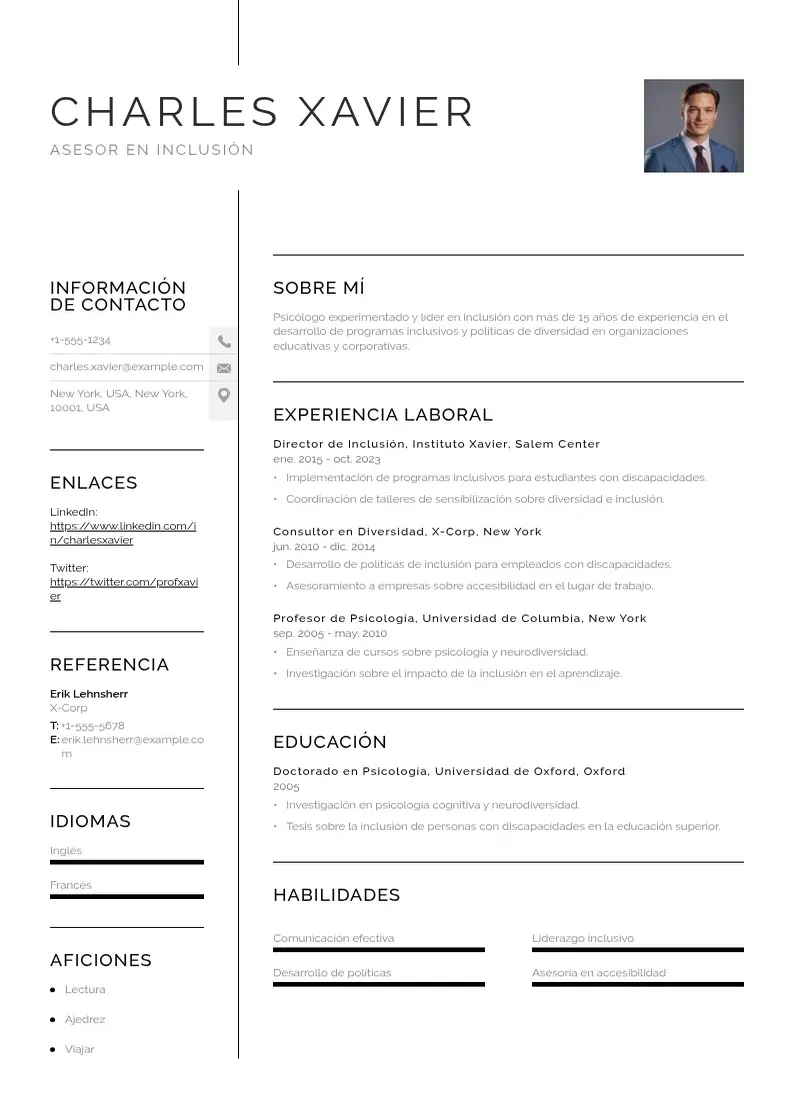 two column asesora-en-inclusion-de-discapacidades resume example