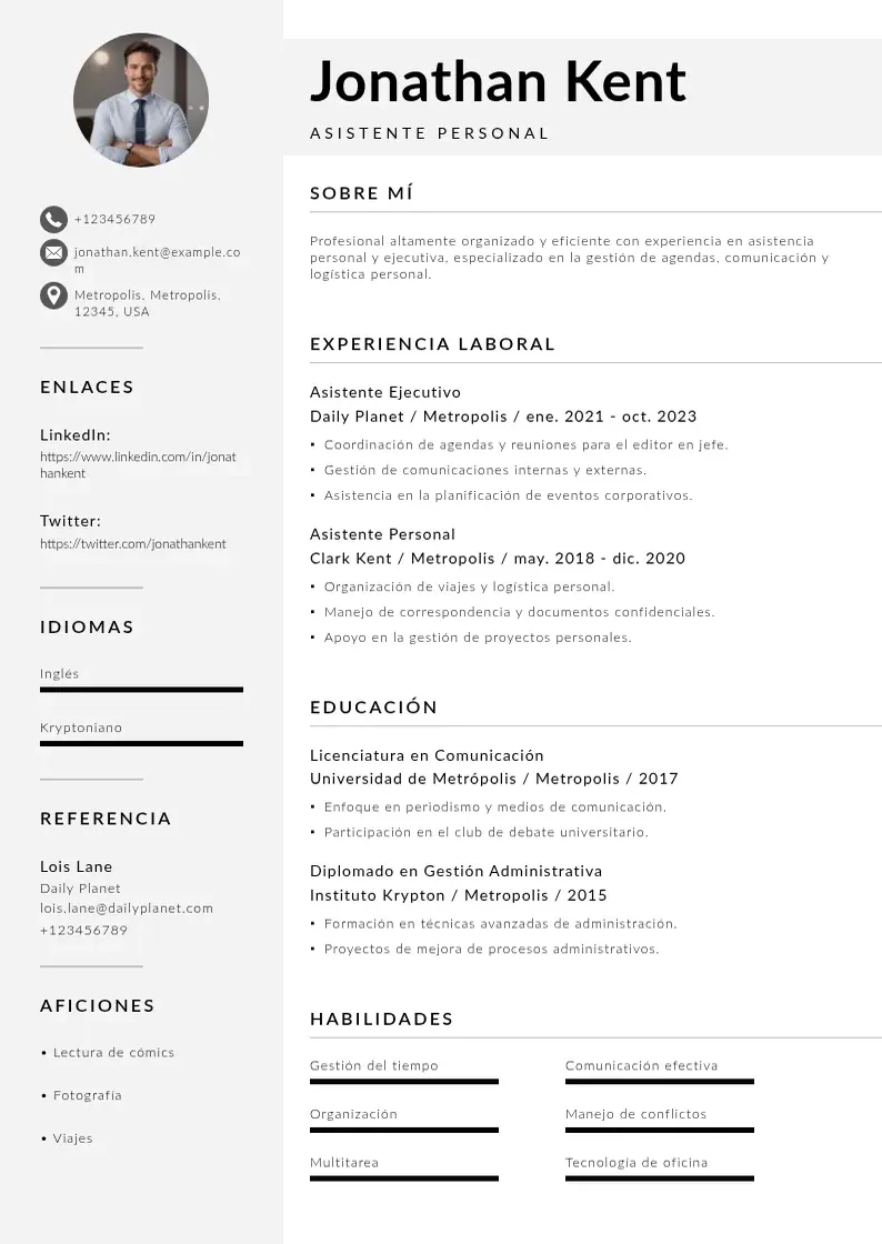 two column cv-asistente-personal resume example