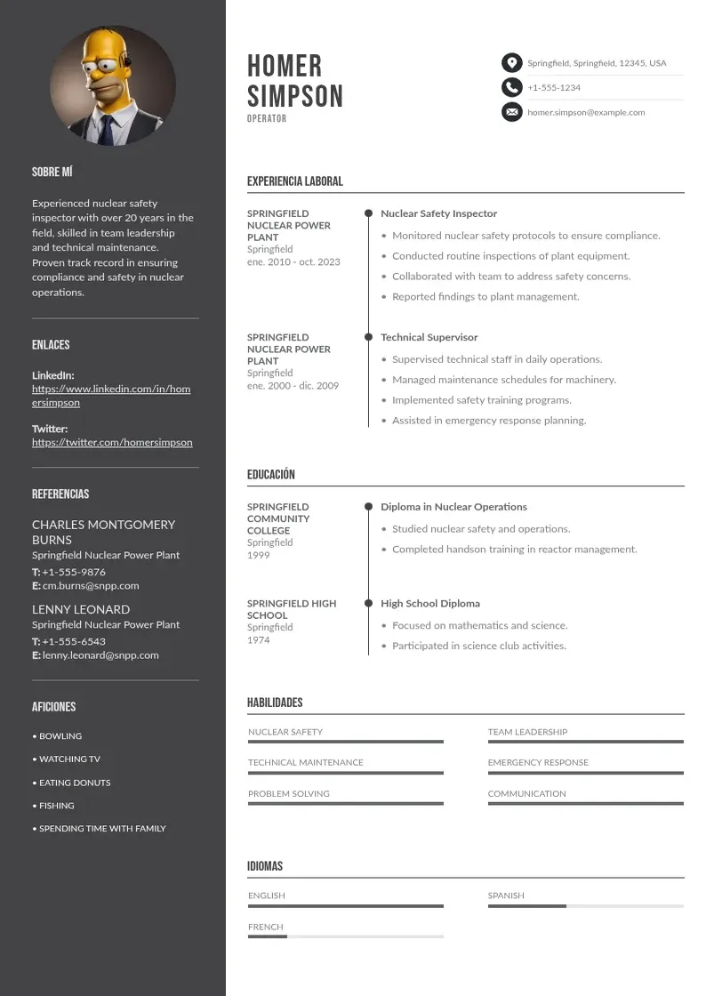 two column cv-operador resume example