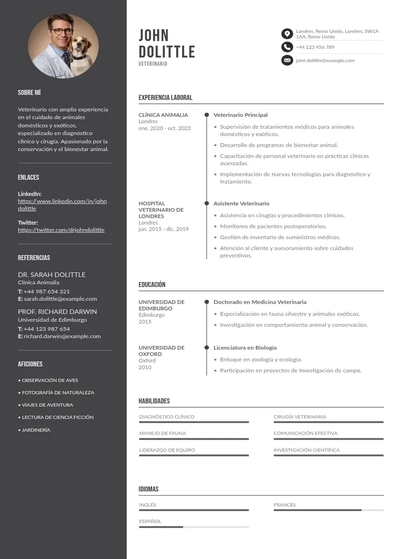 two column curriculum-de-veterinario resume example