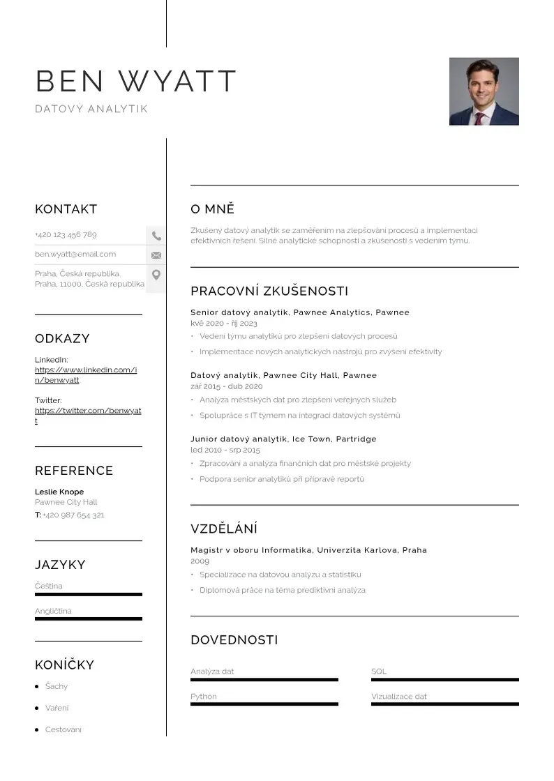 Vienkārša Zivotopis datoveho analytika CV piemērs