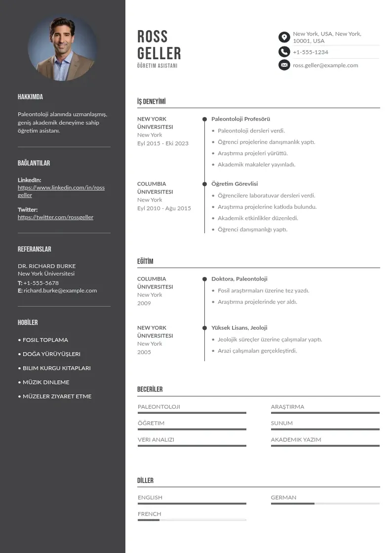 Divu kolonnu Ogretim asistani ozgecmis CV piemērs