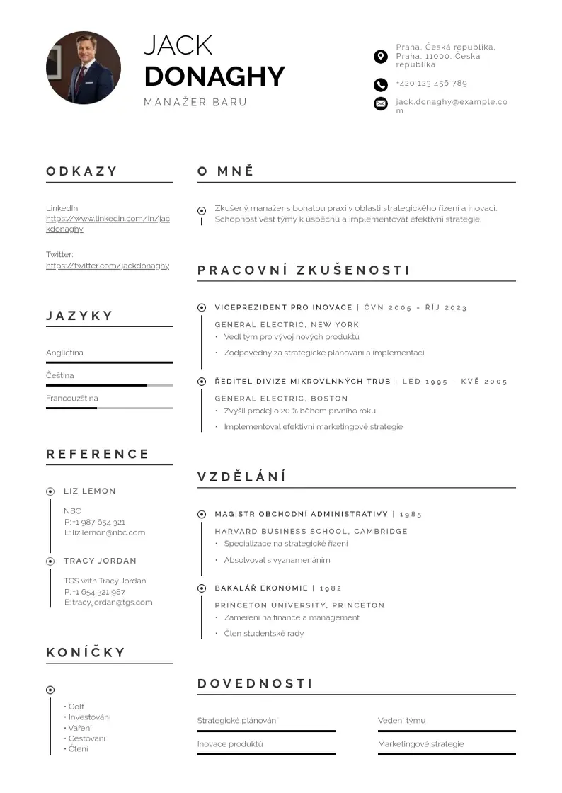 Profesionāla Manazer baru zivotopis CV veidne