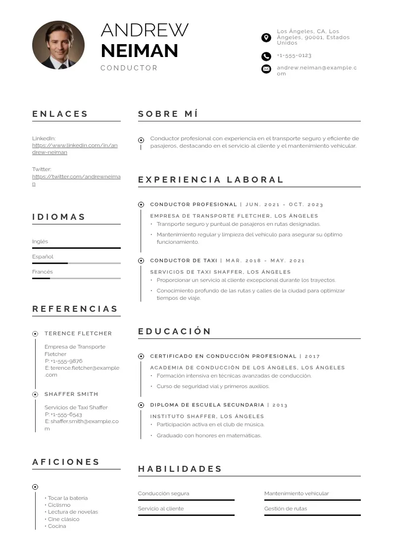 two column cv-conductor resume example
