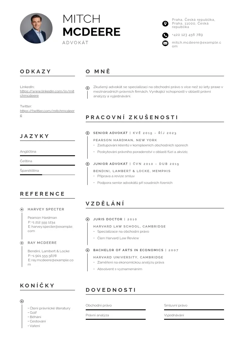 Profesionāla Zivotopis advokat CV veidne