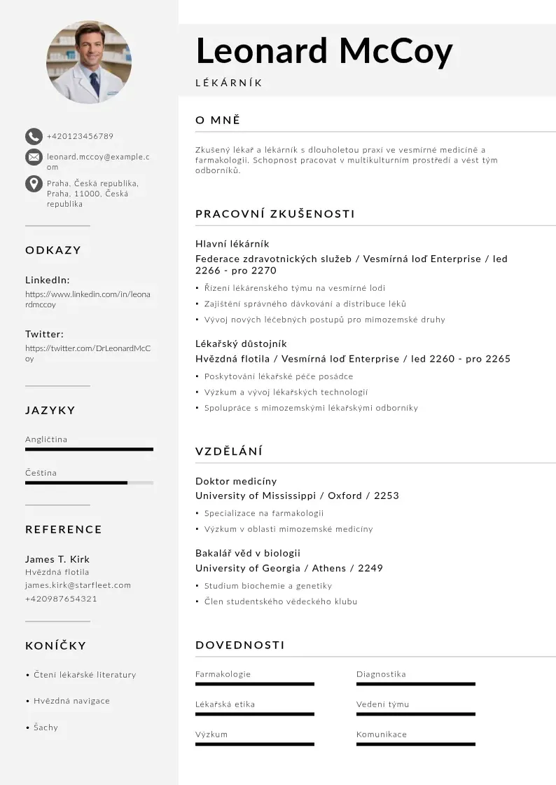 Mūsdienīga Zivotopisu lekarnika CV veidne