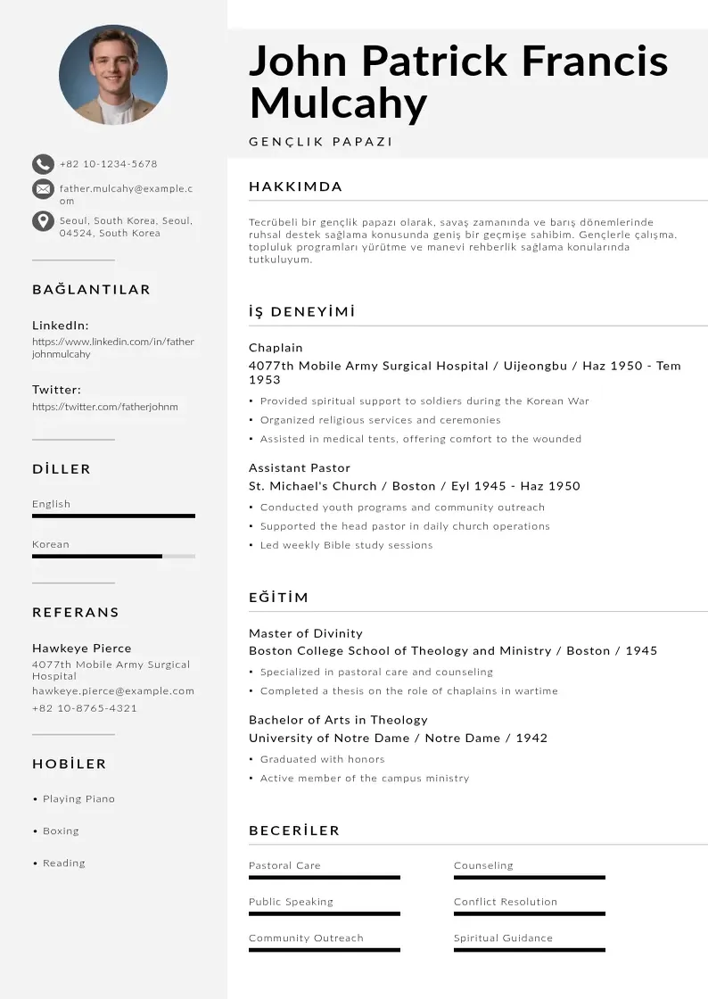 Mūsdienīga gençlik papazı  CV veidne