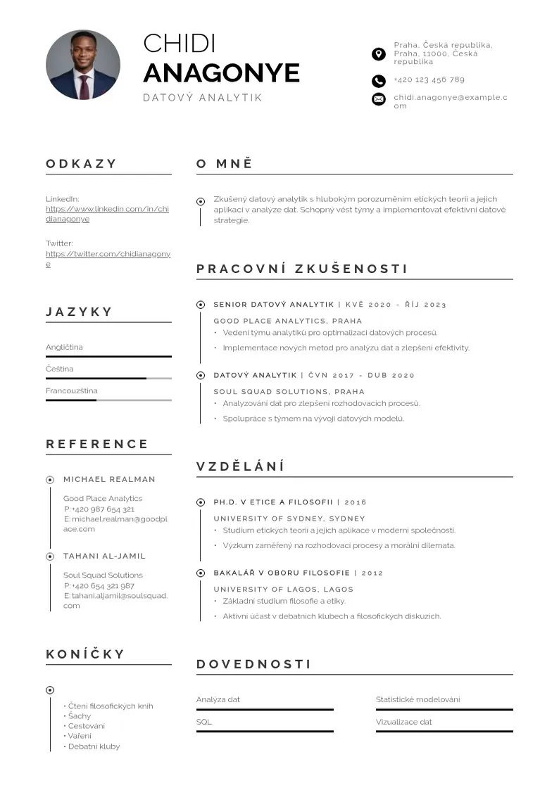 Profesionāla Zivotopis datoveho analytika CV veidne