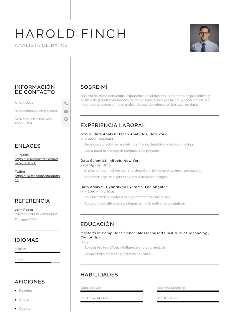 two column analista-de-datos resume example