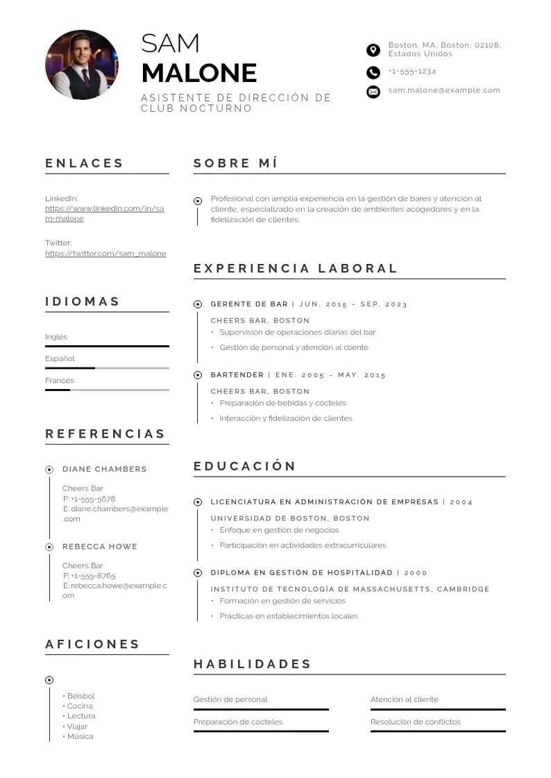 two column asistente-de-direccion-de-club-nocturno resume example