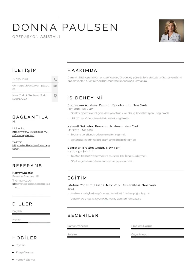 Vienkārša Operasyon Asistanı  CV piemērs
