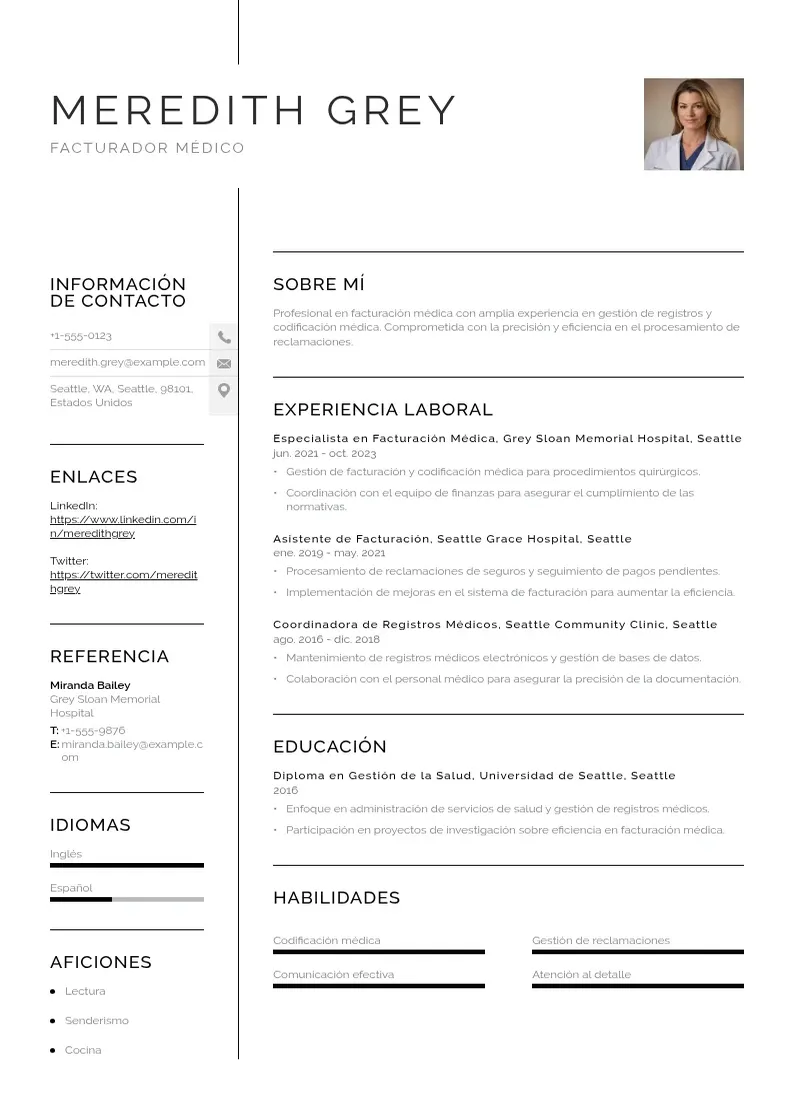 two column cv-facturador-medico resume example