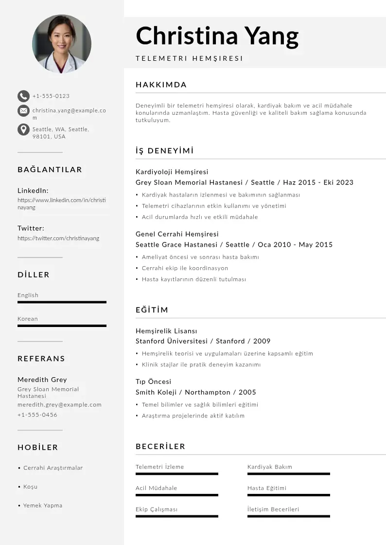 Mūsdienīga Telemetri Hemşiresi  CV veidne