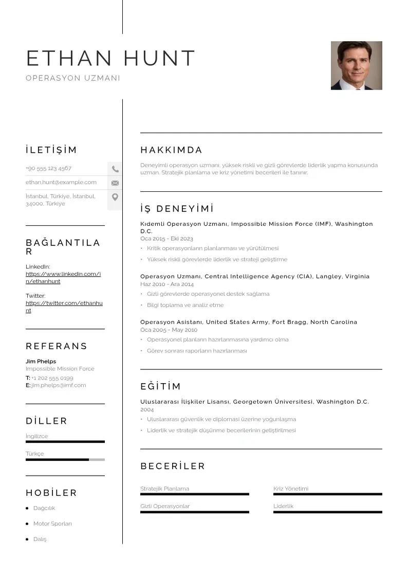 Vienkārša operasyon uzmanı  CV piemērs