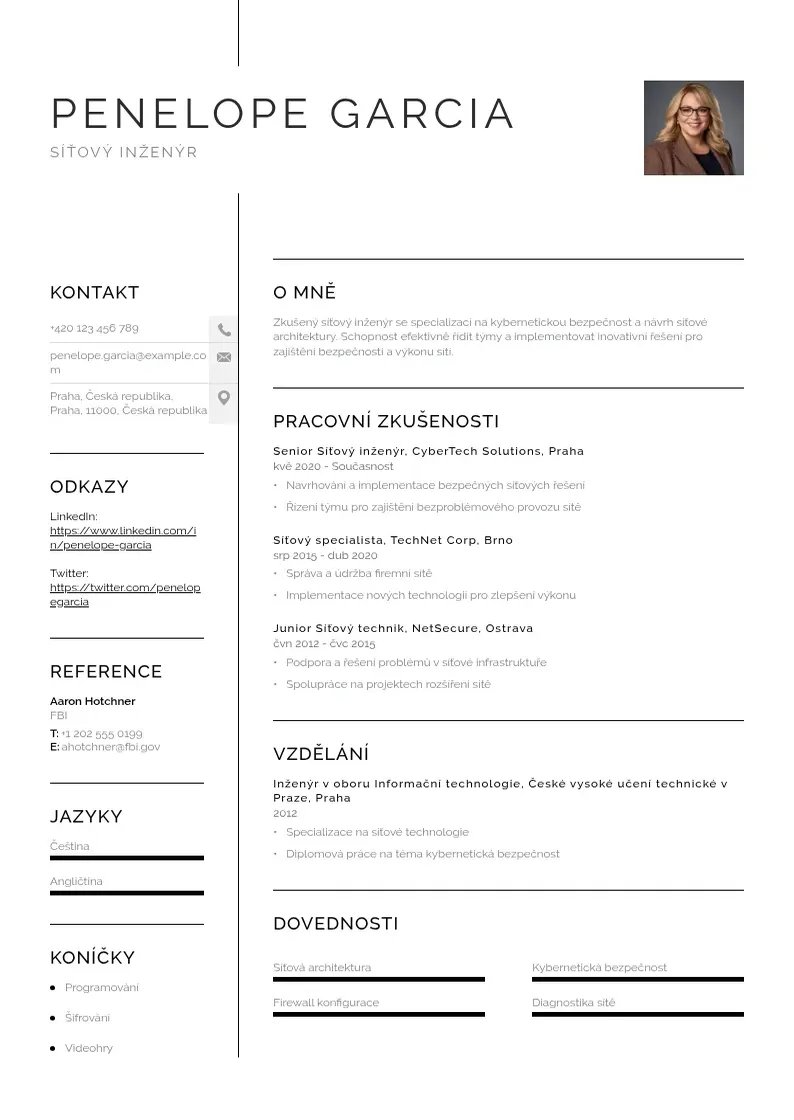 Vienkārša Sitovy inzenyr zivotopis CV piemērs