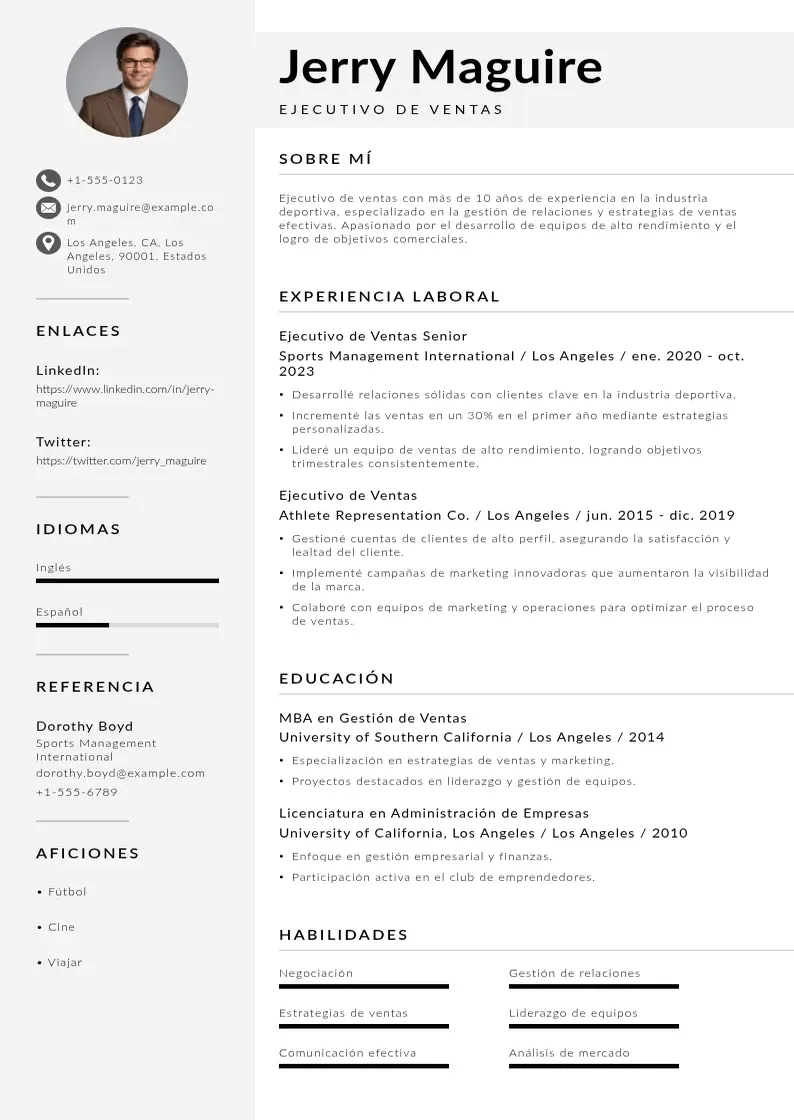 two column cv-ejecutivo-de-ventas resume example