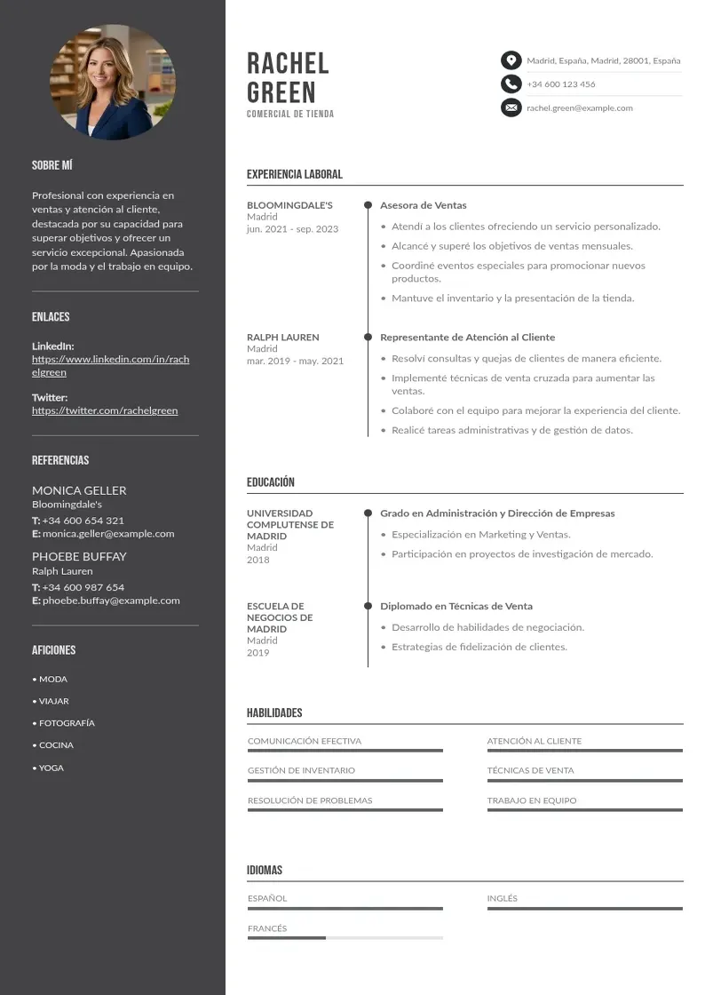 two column cv-comercial-de-tienda-movistar resume example